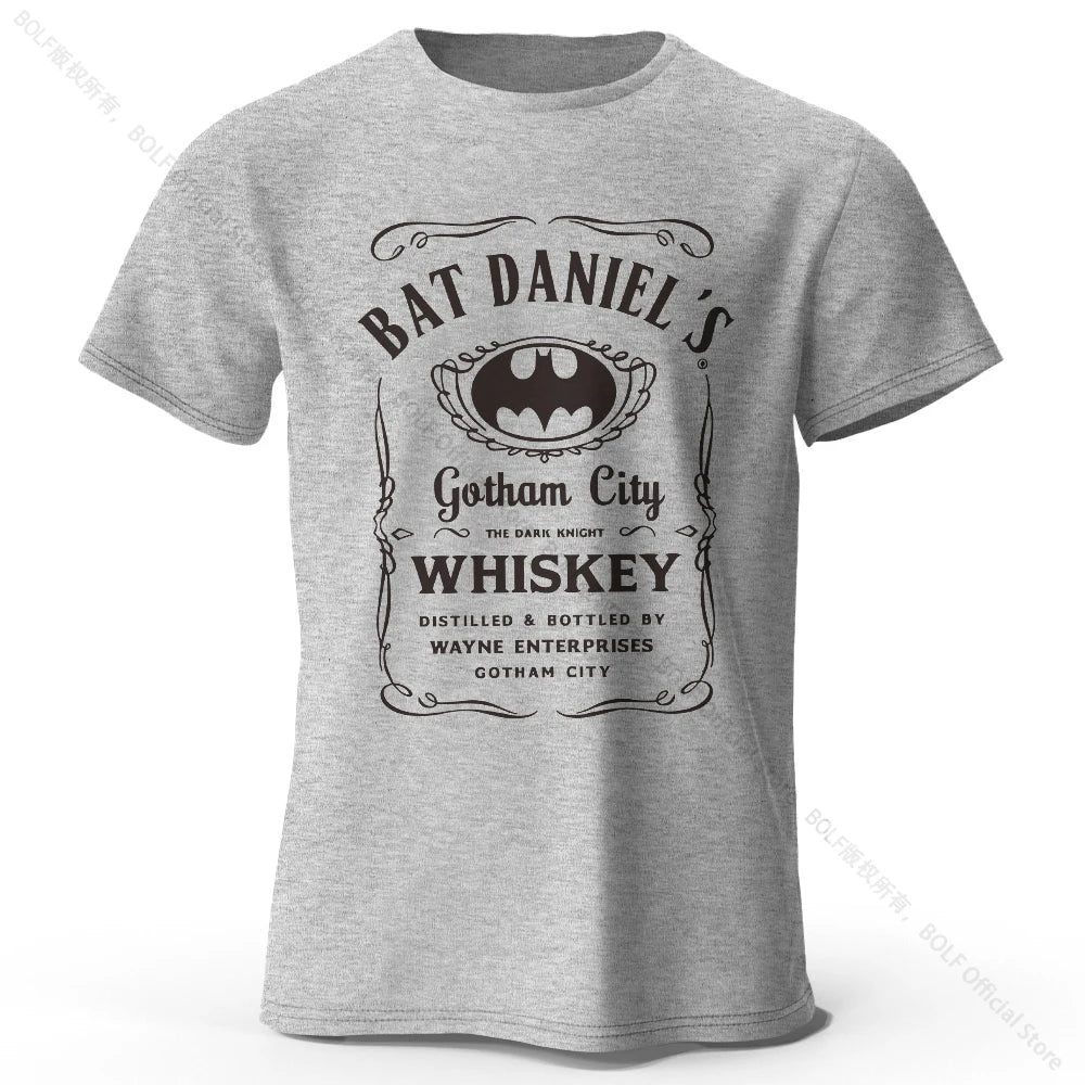 Gotham City Whiskey Printed 100% Cotton T-Shirt, Soft & Breathable Round Neck Short Sleeve Tee, Unisex Dark & Urban Style