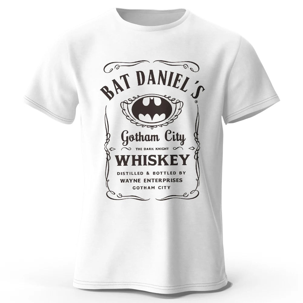 Gotham City Whiskey Printed 100% Cotton T-Shirt, Soft & Breathable Round Neck Short Sleeve Tee, Unisex Dark & Urban Style