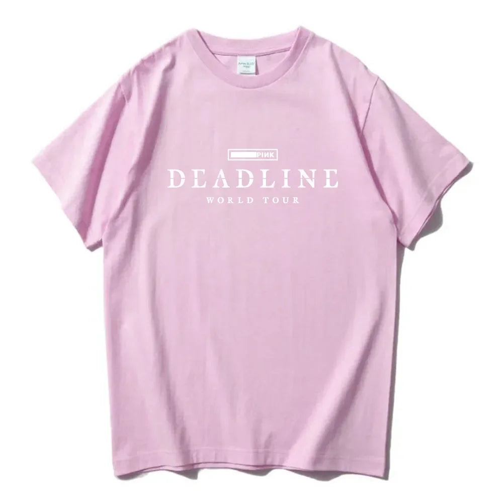 BLACK and PINK WORLD TOUR DEADLINE T-shirt Summer Short Sleeve Male Tshirts Unisex Streetwear Korean Band Fashion T Shirt Women