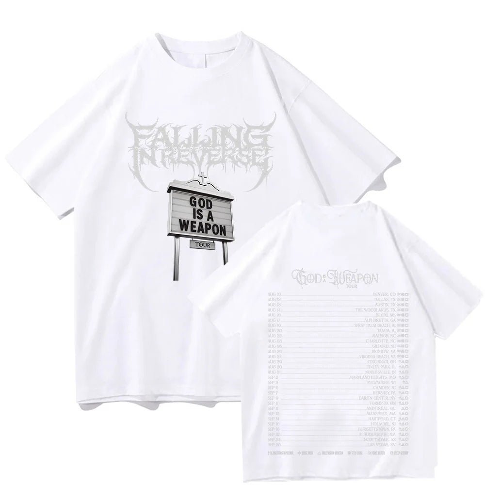 Falling in Reverse God Is A Weapon Tour T Shirts 2025 Fashion Short Sleeve Cotton Summer Tshirts Hip Hop Men Clothes Unisexr Tee