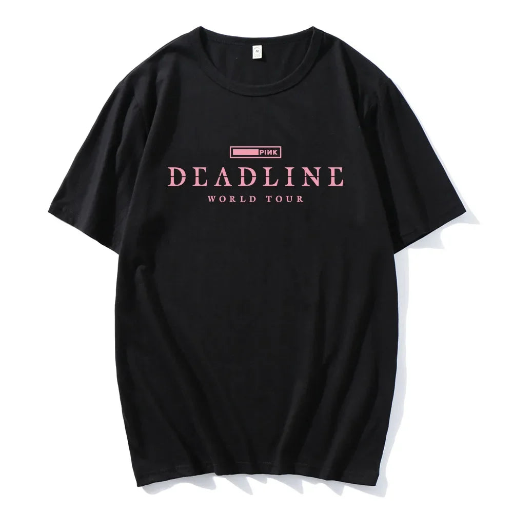 BLACK and PINK WORLD TOUR DEADLINE T-shirt Summer Short Sleeve Male Tshirts Unisex Streetwear Korean Band Fashion T Shirt Women