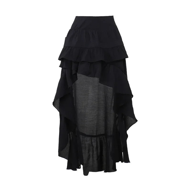 Goth Dark Kawaii Black Tiered Skirts 90S Retro Irregular Hem Party Bottoms Mall Gothic Women Fashion Dragging Skirt Alt Clothing