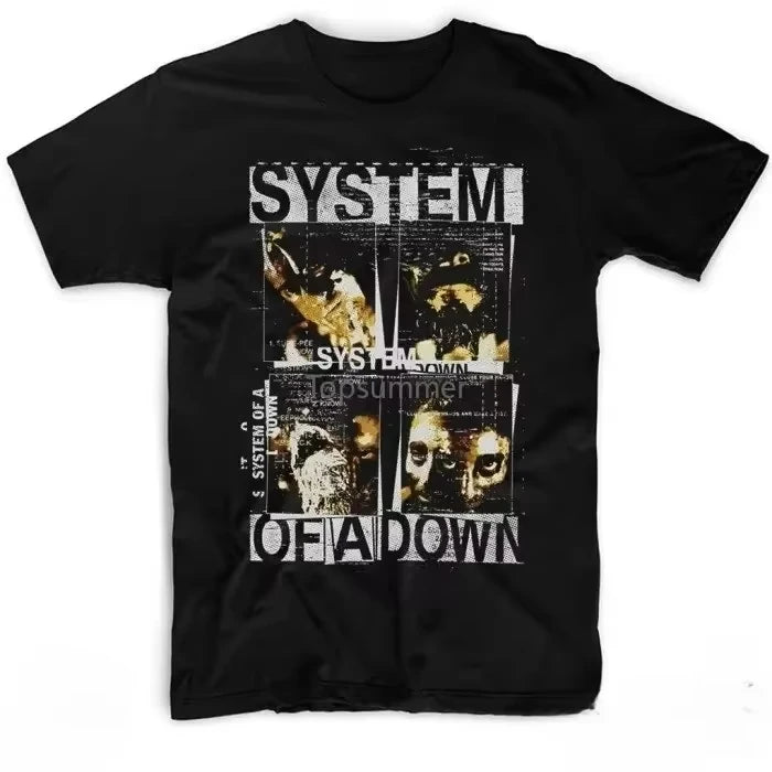Band System of A Down Soad Faces Collage T Shirt Funny Graphic Tees Shirts Men and Women T-shirt Cotton Black Tee Shirts for Men