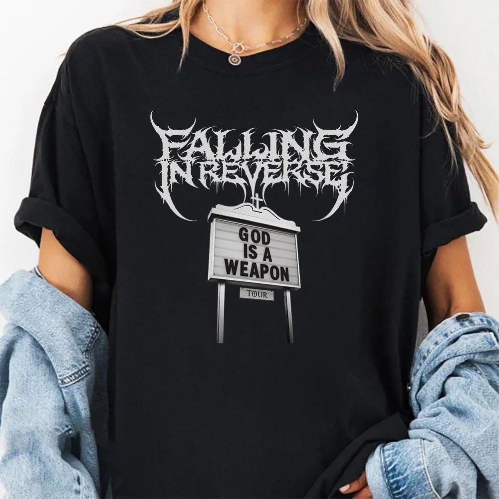 Falling in Reverse God Is A Weapon Tour T Shirts 2025 Fashion Short Sleeve Cotton Summer Tshirts Hip Hop Men Clothes Unisexr Tee