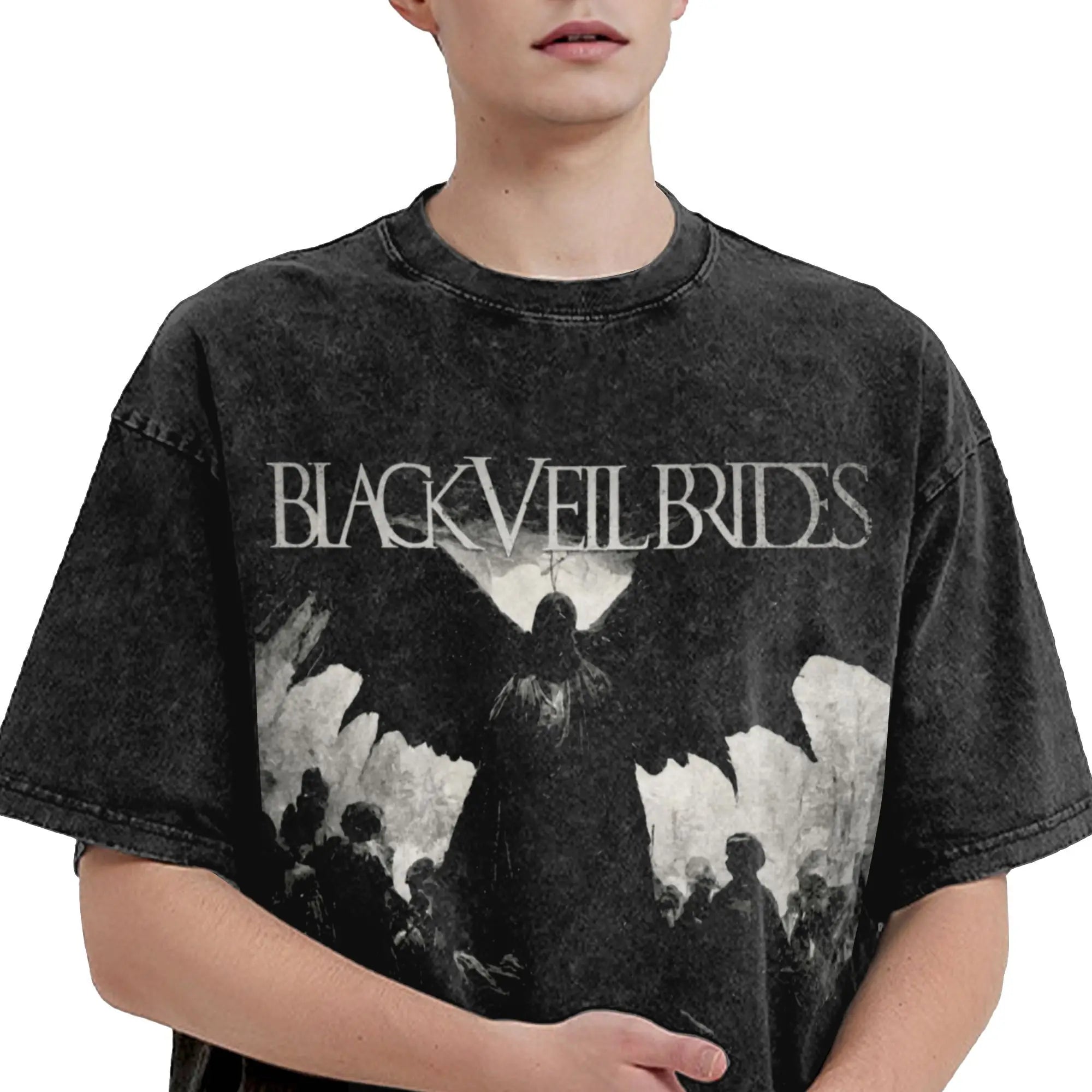 BLACK VEILs BRIDES BAND rock metal band  T Shirts Hip Hop Washed Cotton Harajuku T-Shirt  Retro for Men Women Streetwear Tees