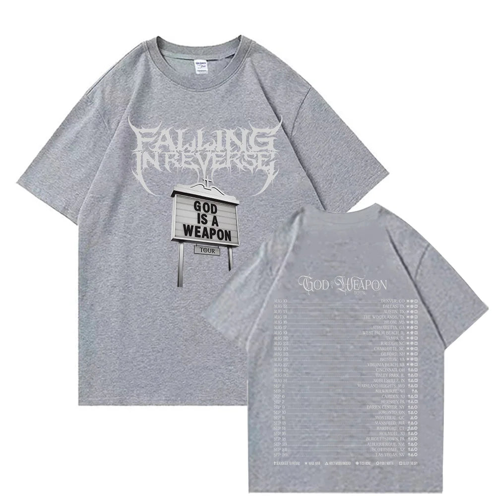 Falling in Reverse God Is A Weapon Tour T Shirts 2025 Fashion Short Sleeve Cotton Summer Tshirts Hip Hop Men Clothes Unisexr Tee