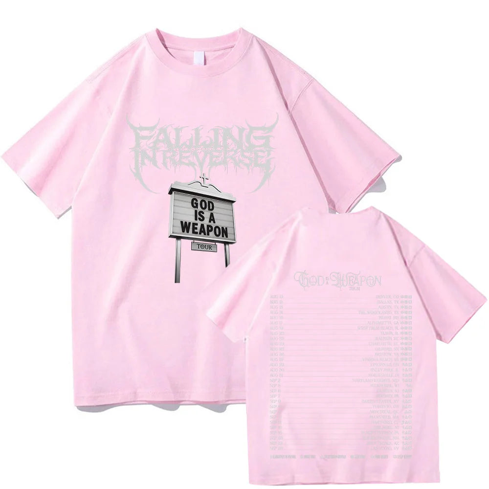 Falling in Reverse God Is A Weapon Tour T Shirts 2025 Fashion Short Sleeve Cotton Summer Tshirts Hip Hop Men Clothes Unisexr Tee