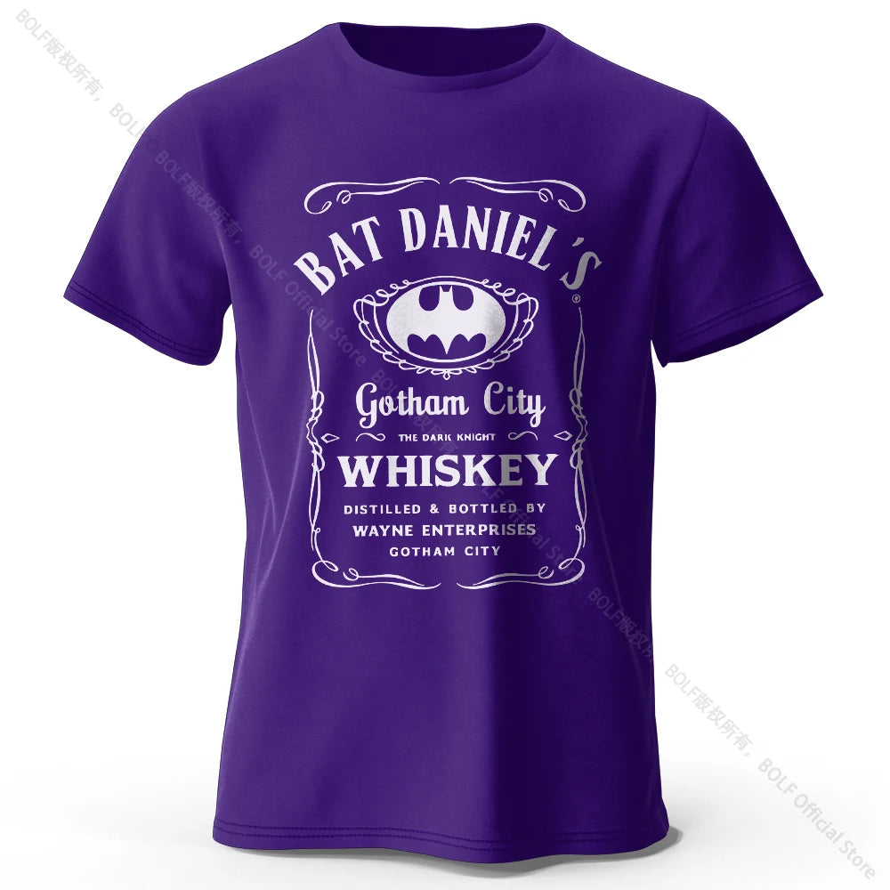 Gotham City Whiskey Printed 100% Cotton T-Shirt, Soft & Breathable Round Neck Short Sleeve Tee, Unisex Dark & Urban Style