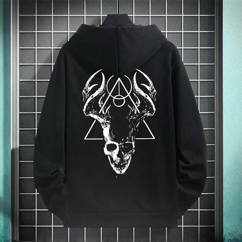 Gothic Hoodies for Men Satanic Horror Print Pullover 666 Number Street Wear 2025 Trendy Autumn Winter Warm Casual Sweatshirt