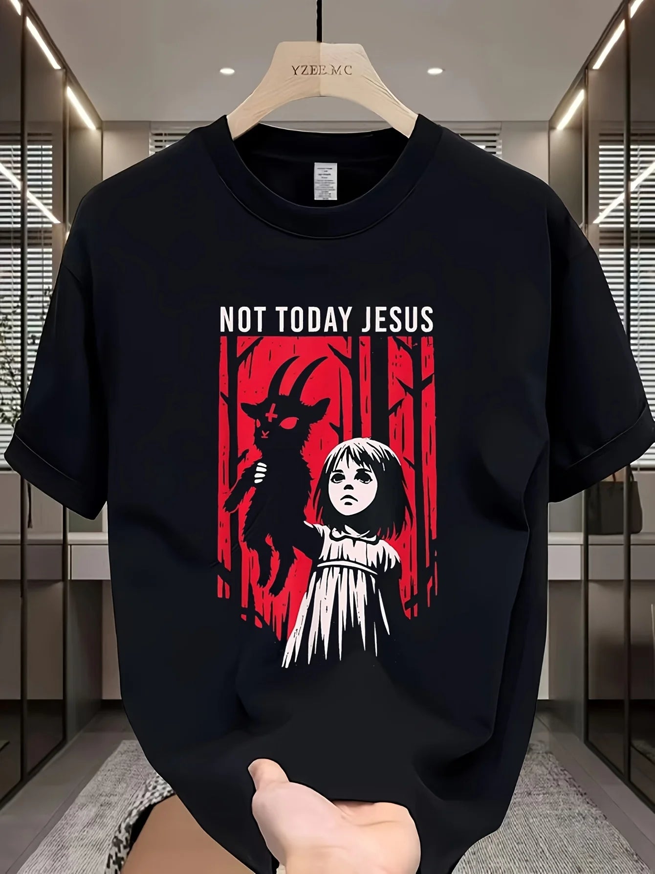 Men'S Gothic Graphic T-Shirt - "Not Today Jesus" with Distressed Red Print Casual Round Neck Tee for Outdoor & Family Wear Gothi