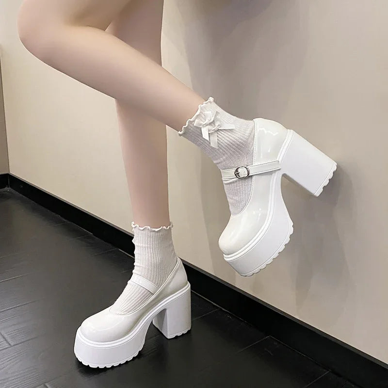 Retro Mary Jane Women's 2024 New High-heeled, Thick-heeled, Waterproof Platform, Round Toe, Versatile Single Shoe