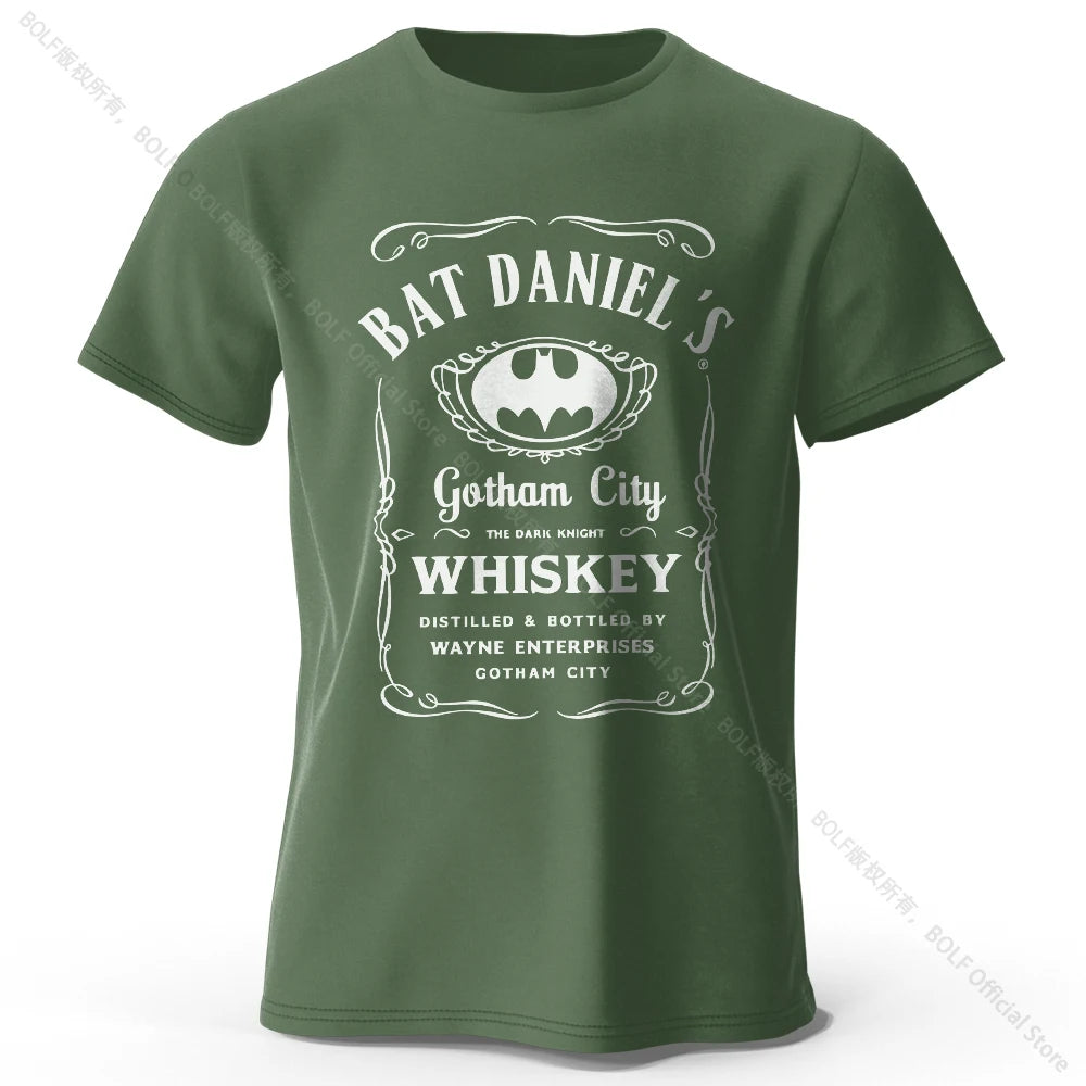 Gotham City Whiskey Printed 100% Cotton T-Shirt, Soft & Breathable Round Neck Short Sleeve Tee, Unisex Dark & Urban Style