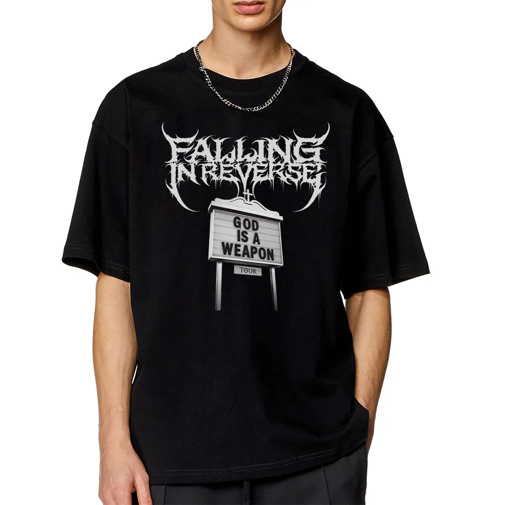 Falling in Reverse God Is A Weapon Tour T Shirts 2025 Fashion Short Sleeve Cotton Summer Tshirts Hip Hop Men Clothes Unisexr Tee