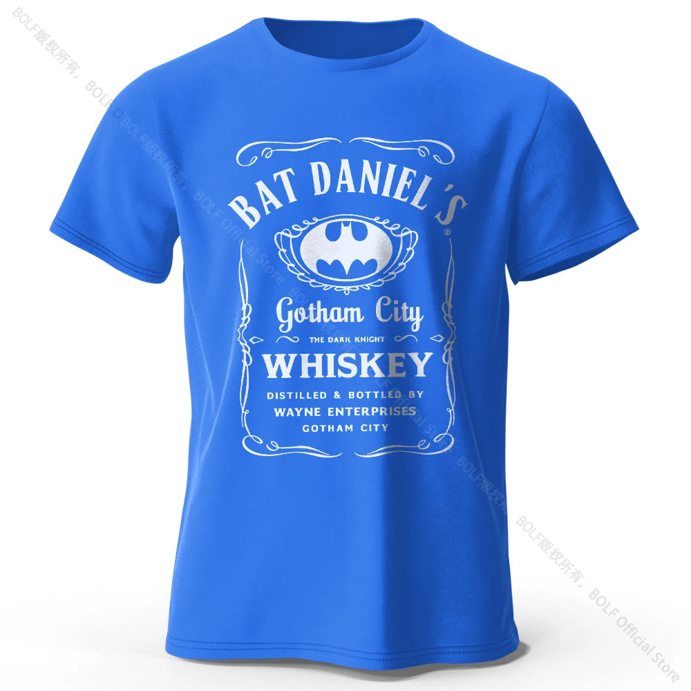 Gotham City Whiskey Printed 100% Cotton T-Shirt, Soft & Breathable Round Neck Short Sleeve Tee, Unisex Dark & Urban Style