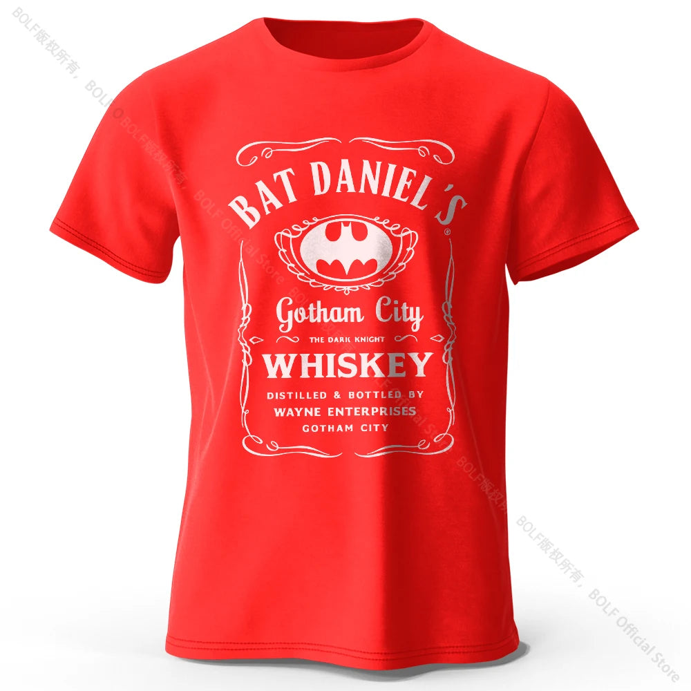 Gotham City Whiskey Printed 100% Cotton T-Shirt, Soft & Breathable Round Neck Short Sleeve Tee, Unisex Dark & Urban Style