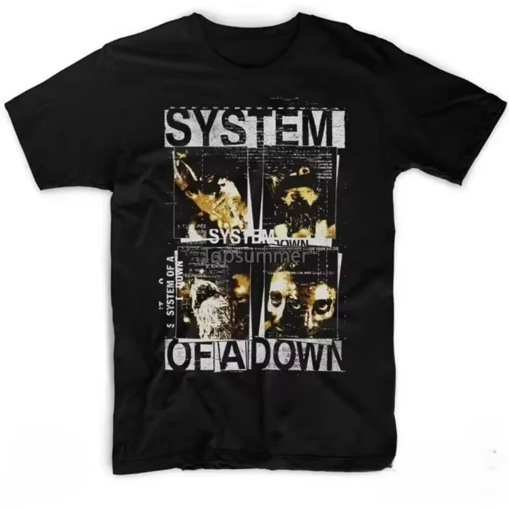 Band System of A Down Soad Faces Collage T Shirt Funny Graphic Tees Shirts Men and Women T-shirt Cotton Black Tee Shirts for Men