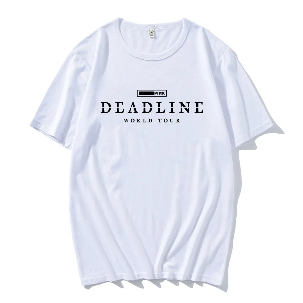 BLACK and PINK WORLD TOUR DEADLINE T-shirt Summer Short Sleeve Male Tshirts Unisex Streetwear Korean Band Fashion T Shirt Women