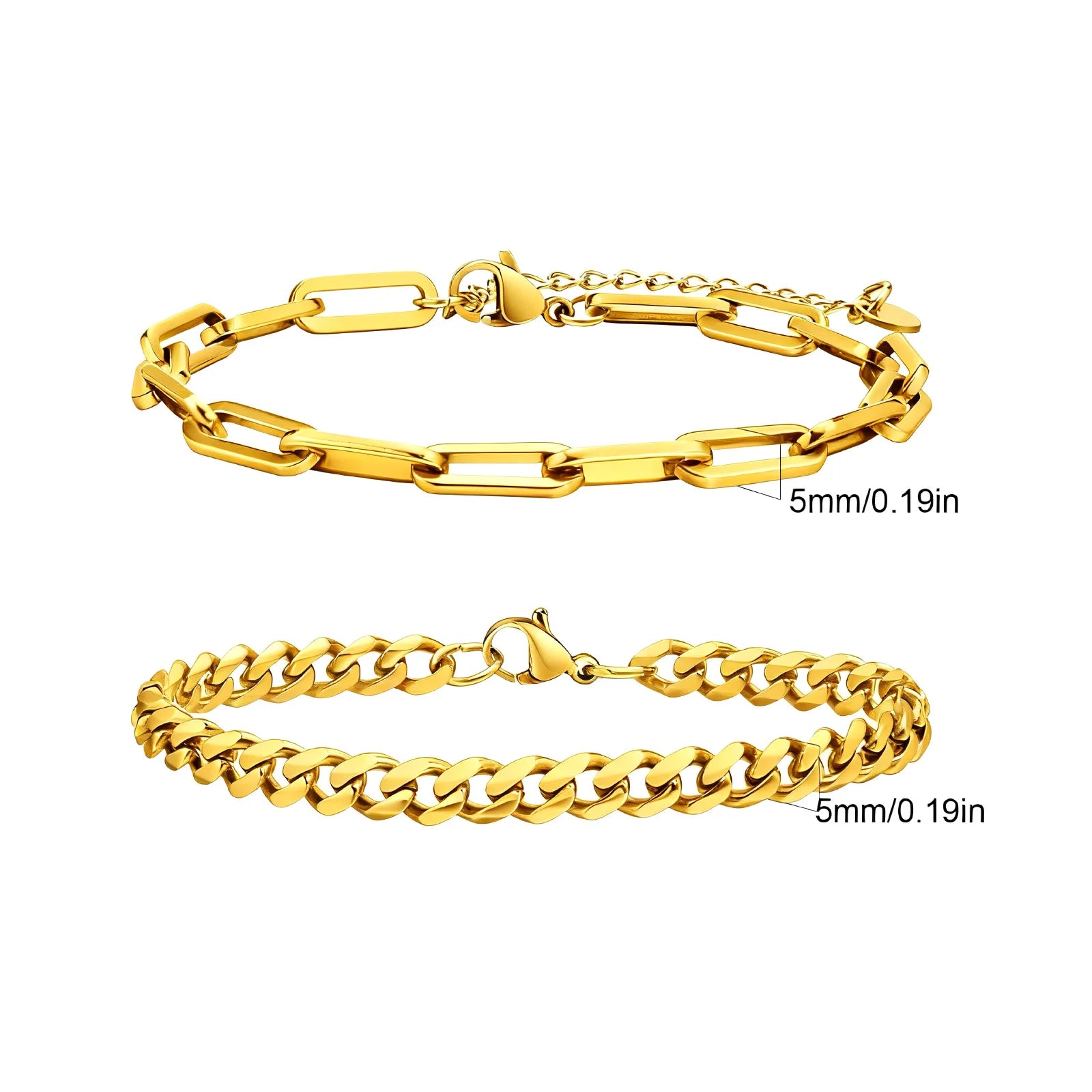 2pcs Men's Chain Bracelets,Stainless Steel Silver Gold Black Color Twist Rope Chain Wristband,Trendy Cuban Link Chains Gift