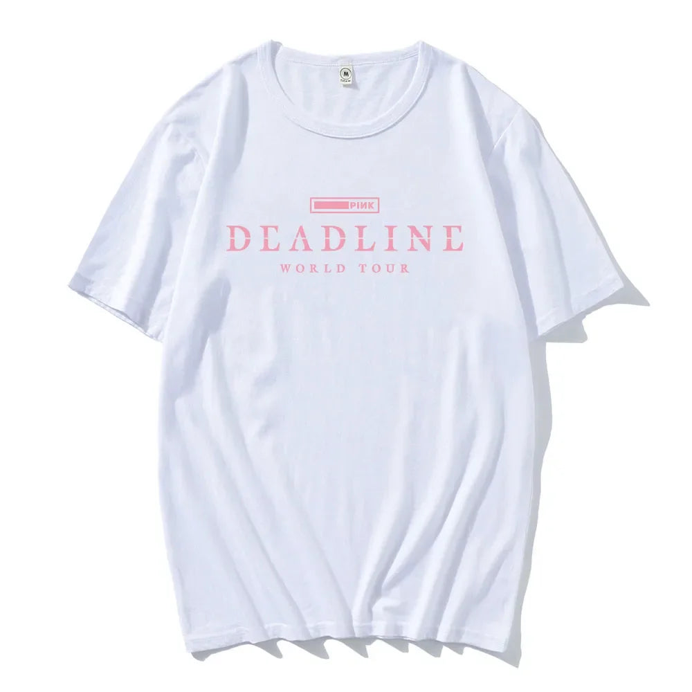 BLACK and PINK WORLD TOUR DEADLINE T-shirt Summer Short Sleeve Male Tshirts Unisex Streetwear Korean Band Fashion T Shirt Women
