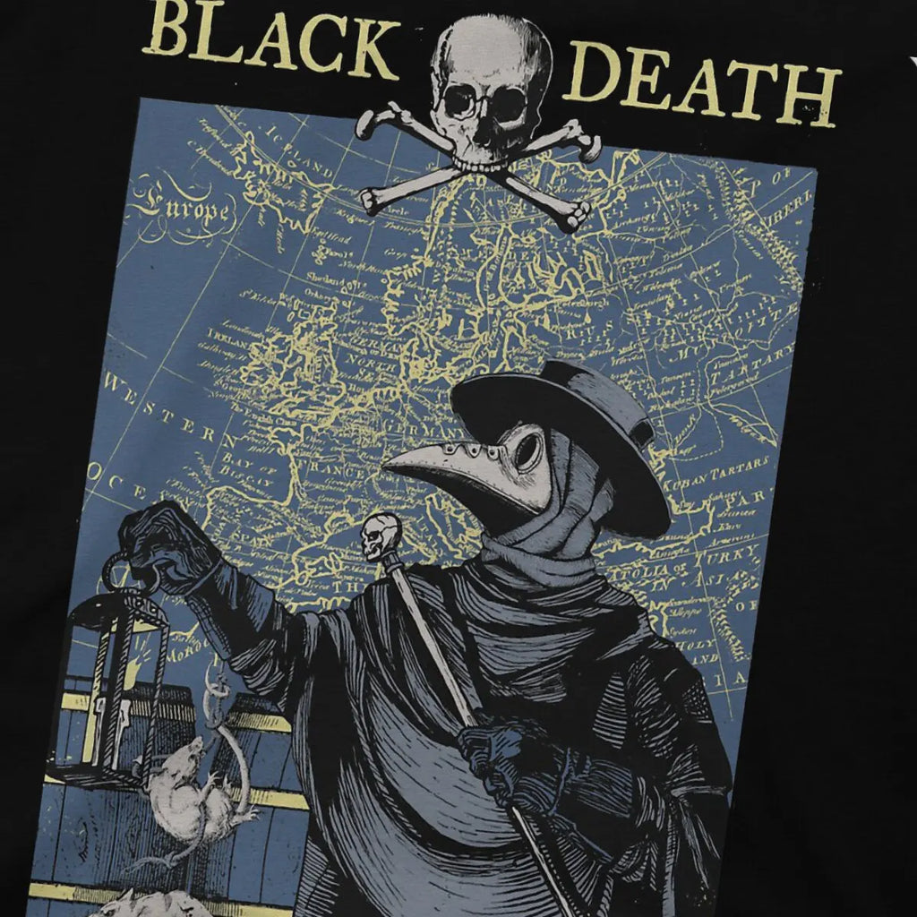 Funny Black Death European Tour T-Shirt Men Round Neck Pure Cotton T Shirts SCP Plague Doctor Short Sleeve  Graphic Clothes