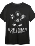 Summer Men's Black Short Sleeve T-shirt with Bohemian Rhapsody Band Portrait Print Casual Round Neck Breathable Rock Music Tee