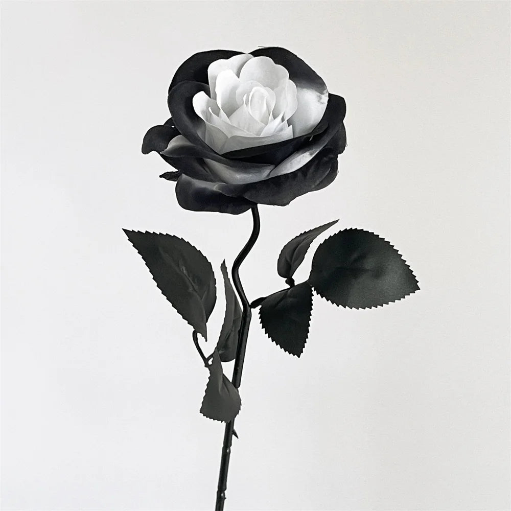 Halloween Black Artificial Rose Flowers Dark Horror Gothic Black Simulated Flower Bouquet for Home Wedding Party Halloween Decor