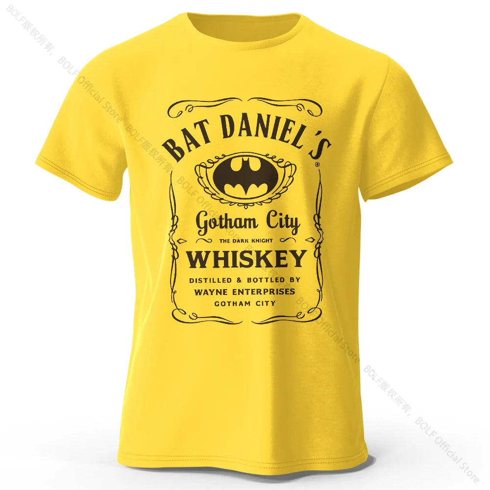 Gotham City Whiskey Printed 100% Cotton T-Shirt, Soft & Breathable Round Neck Short Sleeve Tee, Unisex Dark & Urban Style
