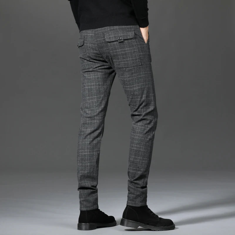 2026 Black Pants Men Plaid Trousers, Spring / Autumn New Fashion Slim Pants Men Gray Stripe Slacks 28-38 Pantalones Hombre