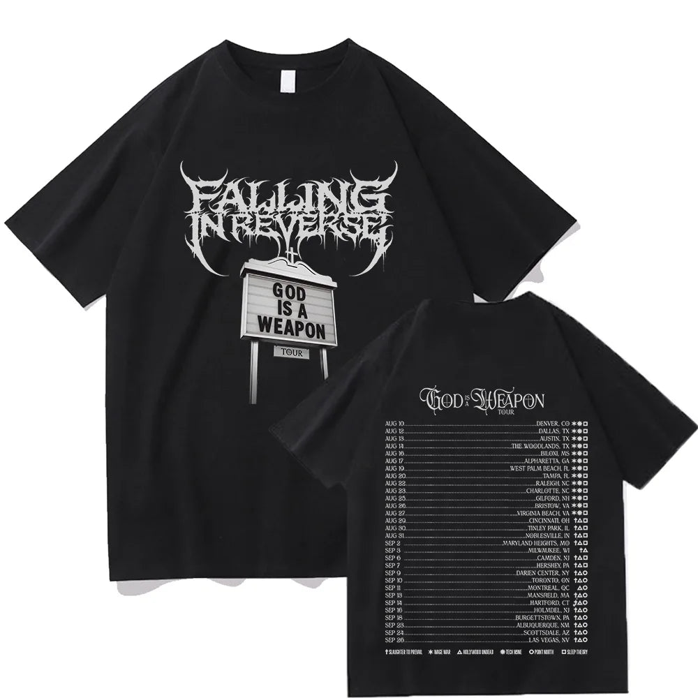 Falling in Reverse God Is A Weapon Tour T Shirts 2025 Fashion Short Sleeve Cotton Summer Tshirts Hip Hop Men Clothes Unisexr Tee