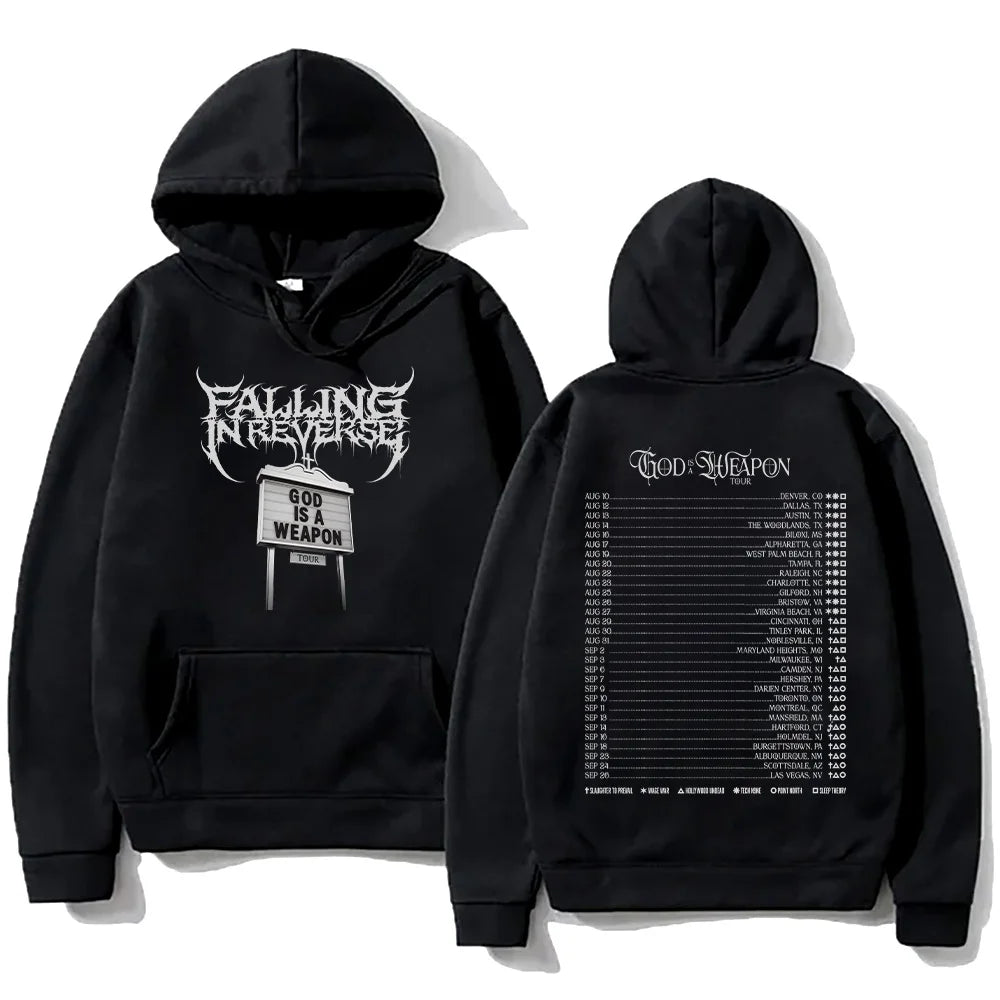 Falling in Reverse God Is A Weapon Tour 2025 Hoodies Men Women Gothic Casual Oversized Sweatshirt Vintage Aesthetic Hoody Autumn