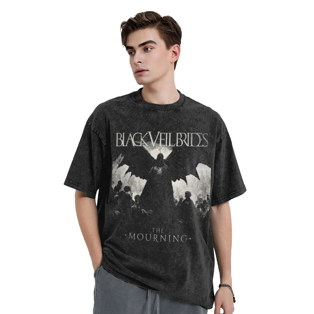 BLACK VEILs BRIDES BAND rock metal band  T Shirts Hip Hop Washed Cotton Harajuku T-Shirt  Retro for Men Women Streetwear Tees