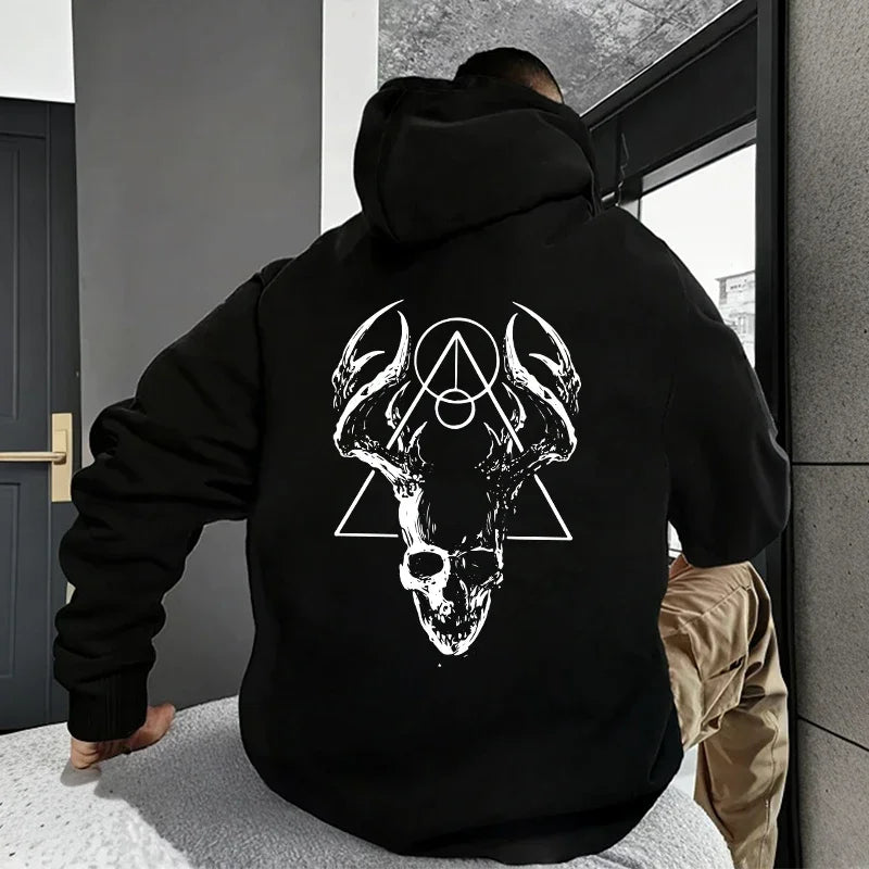 Gothic Hoodies for Men Satanic Horror Print Pullover 666 Number Street Wear 2025 Trendy Autumn Winter Warm Casual Sweatshirt