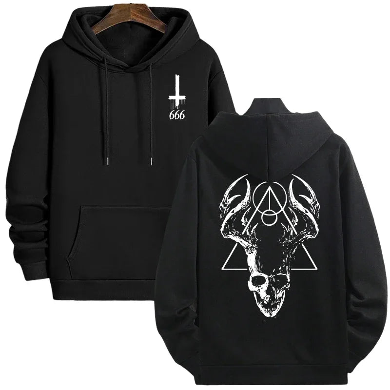 Gothic Hoodies for Men Satanic Horror Print Pullover 666 Number Street Wear 2025 Trendy Autumn Winter Warm Casual Sweatshirt